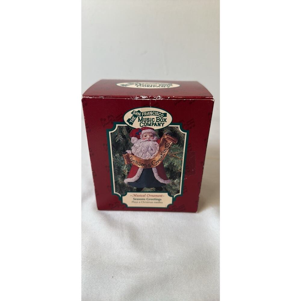 San Francisco Music Box Co Musical Santa Ornaments Seasons Greetings Work W/ Box